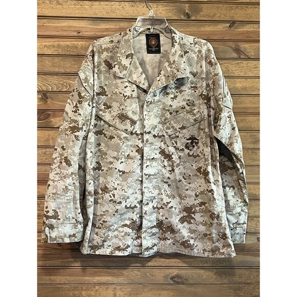 Dept Of Navy USMC Authentic Men’s Digital Camo Blouse LG Shirt Insignia Brown - Picture 1 of 9